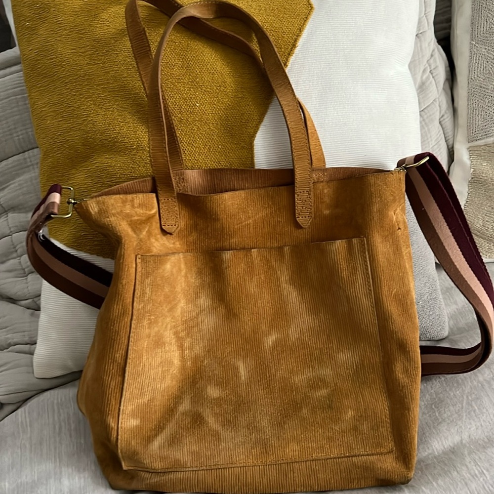 Madewell tote with original strap and extra camera strap. Corduroy material